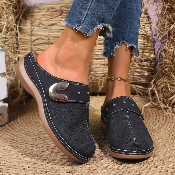 Hurxie Womens Suede Clogs Mens Genuine Leather Mules Cork Footbed Sandals with Arch Support Black 9.5