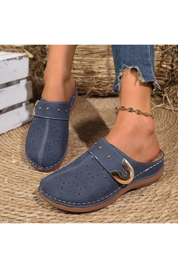 Womens Suede Clogs Mens Genuine Leather Mules Cork Footbed Sandals with Arch Support Navy 5.5