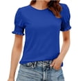 thumbnail image 1 of Hurxie Womens Summer Crew Neck T Shirts Trendy Ruffle Sleeve Slim Fit Knit Going Out Tops Casual Spring Clothes Blue S, 1 of 6