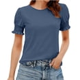 thumbnail image 1 of Hurxie Womens Summer Crew Neck T Shirts Trendy Ruffle Sleeve Slim Fit Knit Going Out Tops Casual Spring Clothes Navy M, 1 of 6