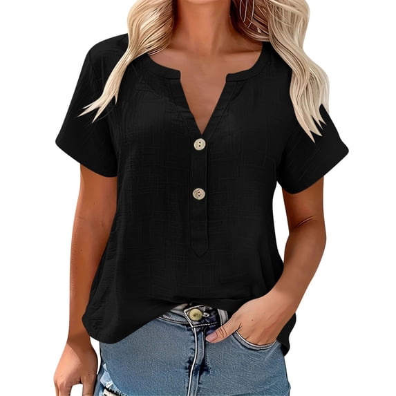 Hurxie Womens Summer Tops Spring Short Sleeve V Neck True Classic T Shirt Casual Cute Fashion Beach Vacation Clothes Black,2XL