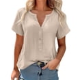 thumbnail image 1 of Hurxie Womens Summer Tops Spring Short Sleeve V Neck True Classic T Shirt Casual Cute Fashion Beach Vacation Clothes Khaki,M, 1 of 7