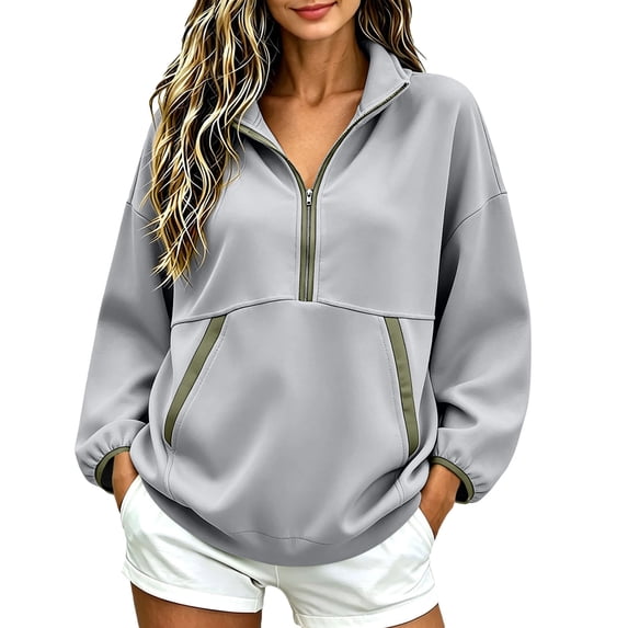 Hurxie Womens Sweatshirt Lightweight Mock Neck Sweatshirts for Women Half Zip Pullover Fall Clothes for Women Gray,2XL