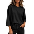 thumbnail image 1 of Hurxie Womens T-Shirt Casual 3/4 Sleeve Boxy Tops Loose Fit Crew Neck Basic Shirts Black,XL, 1 of 7