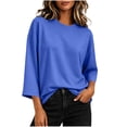 thumbnail image 1 of Hurxie Womens T-Shirt Casual 3/4 Sleeve Boxy Tops Loose Fit Crew Neck Basic Shirts Blue,L, 1 of 7