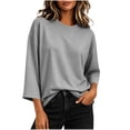 thumbnail image 1 of Hurxie Womens T-Shirt Casual 3/4 Sleeve Boxy Tops Loose Fit Crew Neck Basic Shirts Gray,L, 1 of 7