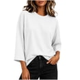 thumbnail image 1 of Hurxie Womens T-Shirt Casual 3/4 Sleeve Boxy Tops Loose Fit Crew Neck Basic Shirts White,XL, 1 of 7