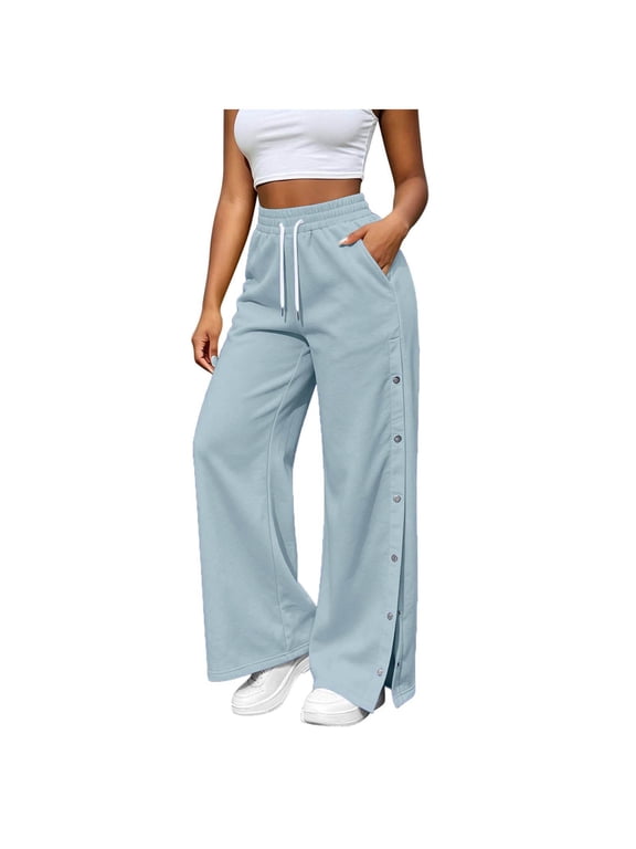 Womens Tear Away Pants Elastic Waist Snap-Button Breakaway Sweatpants for Post-Surgery Recovery