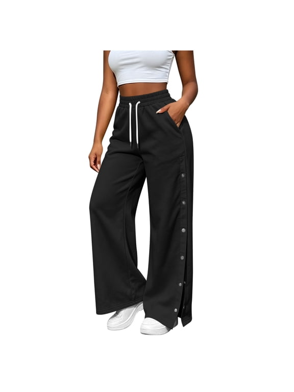 Womens Tear Away Pants Elastic Waist Snap-Button Breakaway Sweatpants for Post-Surgery Recovery