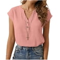 thumbnail image 1 of Hurxie Womens Tops Trendy V Neck Button Down Short Sleeve Tshirts Business Casual Basic Tee Loose Fit Pink,2XL, 1 of 6