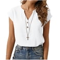 thumbnail image 1 of Hurxie Womens Tops Trendy V Neck Button Down Short Sleeve Tshirts Business Casual Basic Tee Loose Fit White,S, 1 of 6