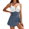 thumbnail image 1 of Hurxie Womens Tummy Control One Piece Swimsuits Criss Cross Push Up Bathing Suits U-Wire Ruched Swim Dress Blue,2XL, 1 of 6