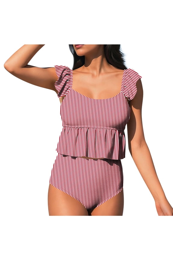 Womens Two Piece Tankini Ribbed Tummy Control Swimsuits Ruched Full Coverage Bathing Suits Swim Suit Hot Pink ,S