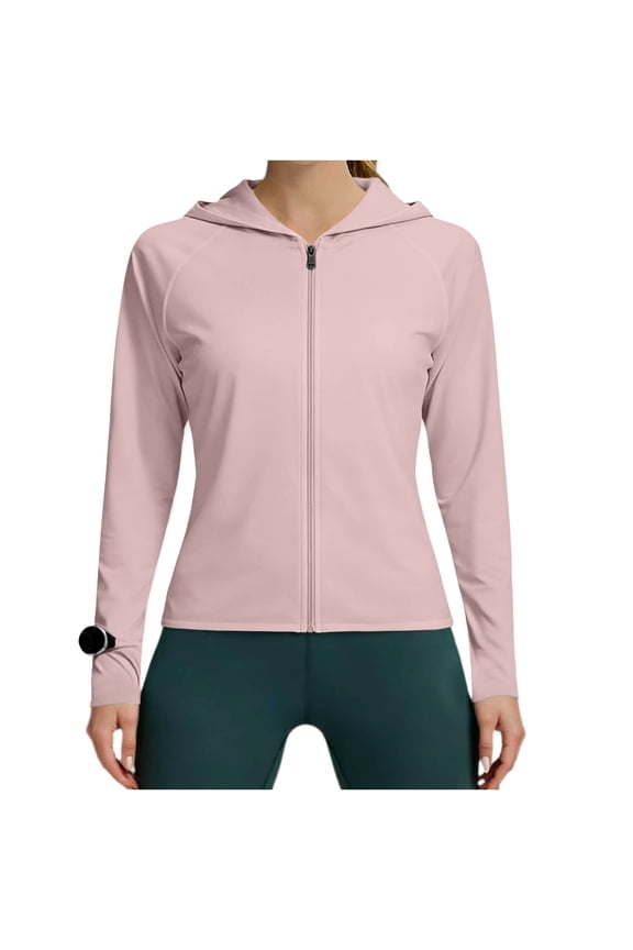 Womens UPF 50+ Sun Protection Hoodie Jackets Full Zip Long Sleeve Active Shirts Outdoor Hiking Running Pink,S