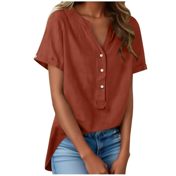 Hurxie Womens V Neck T Shirts Lightweight Short Sleeve Tops Casual Basic Tees Trendy Summer Tshirt Loose Fit Orange XL
