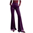 thumbnail image 1 of Hurxie Womens Velvet Wide Leg Pants Elastic High Waisted Palazzo Pants Business Work Casual Trousers with Pockets Purple L, 1 of 7