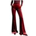 thumbnail image 1 of Hurxie Womens Velvet Wide Leg Pants Elastic High Waisted Palazzo Pants Business Work Casual Trousers with Pockets Red S, 1 of 7