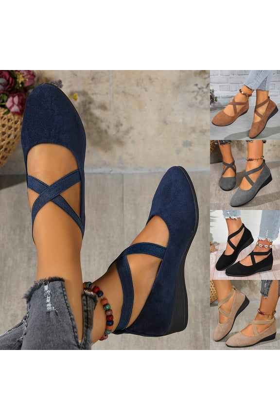 Womens Wedge Pumps Dressy Mary Jane Shoes Comfort Wedges Closed Toe Ankle Strap Heeled Shoes Khaki 40