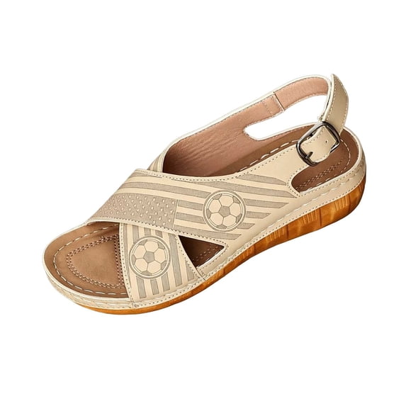 Hurxie Womens Wedge Sandals Comfortable: Buckle Ankle Strap Low Wedge Sandals Dressy Breathable Memory Foam Insole Casual Walking Summer Shoes Khaki 7.5