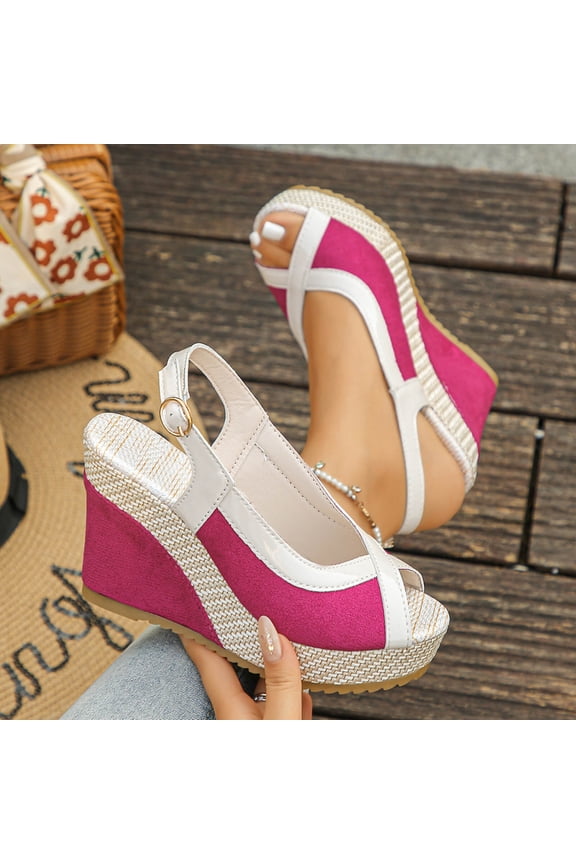 Womens Wedge Sandals Peep Toe Espadrilles Platform Ankle Strap Slingback Comfort Summer Dressy Shoes Hot Pink 37