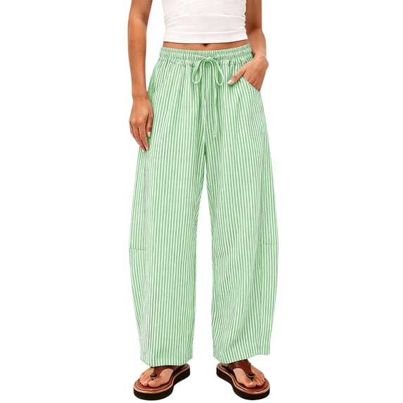 Hurxie Womens Wide Leg Gingham Pants Cotton Plaid High Waisted Casual Lounge Trousers with Pockets Mint Green,L