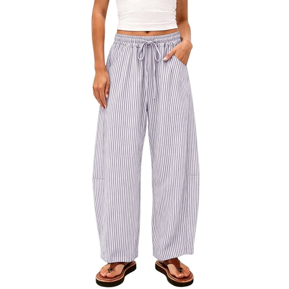 Hurxie Womens Wide Leg Gingham Pants Cotton Plaid High Waisted Casual Lounge Trousers with Pockets Purple,2XL