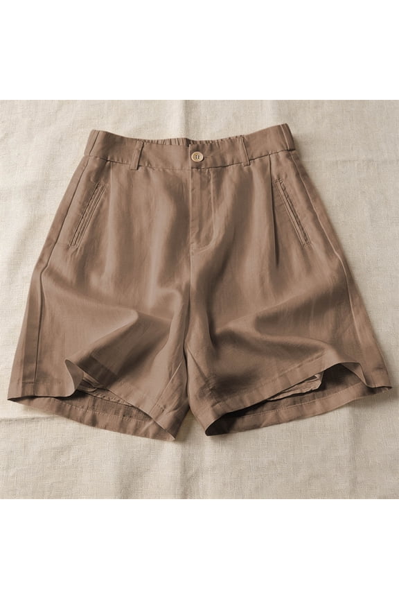 Womens Wide Leg Linen Shorts Summer Casual Loose Pleated Elastic High Waisted Bermuda Shorts Coffee,M