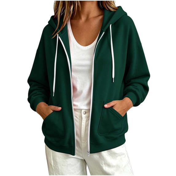 Hurxie Womens Zip Up Hoodies Long Sleeve Fit Hooded Sweatshirts Fleece Casual Lightweight Jacket Army Green,L