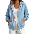 thumbnail image 1 of Hurxie Womens Zip Up Hoodies Long Sleeve Fit Hooded Sweatshirts Fleece Casual Lightweight Jacket Light Blue,XL, 1 of 5