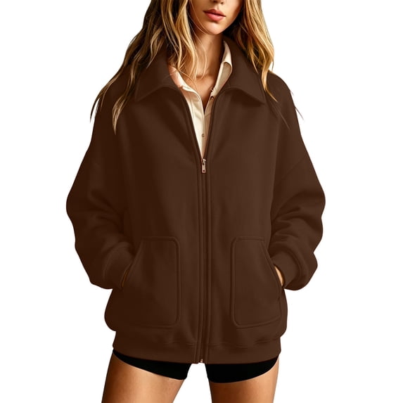 Hurxie Womens Zip Up Sweatshirt Full-zip Fleece Track Jackets Fall Fashion Outfits Winter Clothes with Pockets
