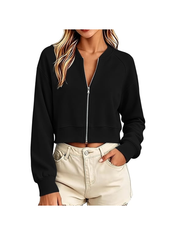 Womens Zip Up Y2k Hoodies Cropped Sweatshirts Fall Fashion