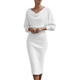 thumbnail image 1 of Hurxie Work Dresses for Women Long Sleeve Sheath Business Dress Ruched Bodycon Office Cocktail Dress White,2XL, 1 of 7