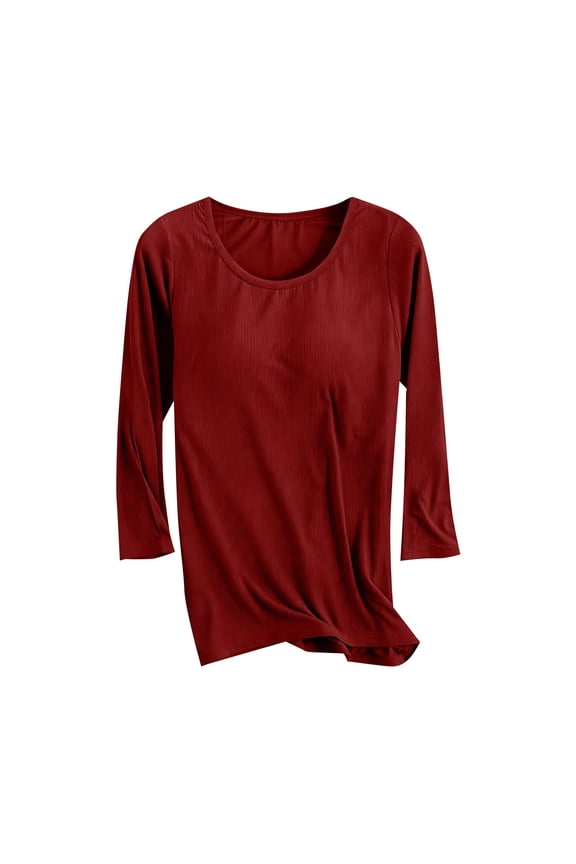 Workout Tops for Women Built-in Bra Padded T-Shirt Casual Comfy Short Sleeve Crew Neck Yoga Sports Tees Shirt Wine XL