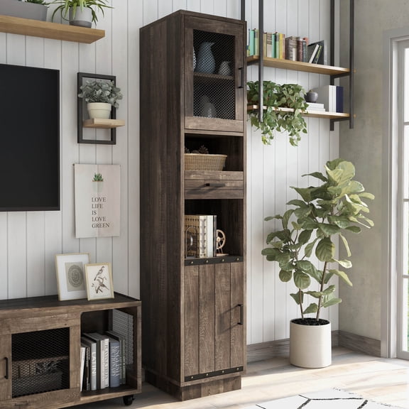 Hury Multi-Storage Wood Tower Cabinet, Reclaimed Oak