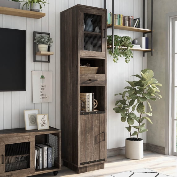 Hury Multi-Storage Wood Tower Cabinet, Reclaimed Oak
