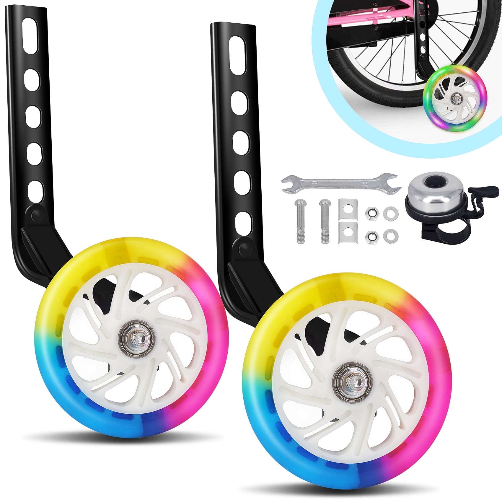 Huryfox 1 Pair Bicycle Training Wheels with Bell12/14/16/18/20 inch Kids Bicycle Assist Safety Wheel
