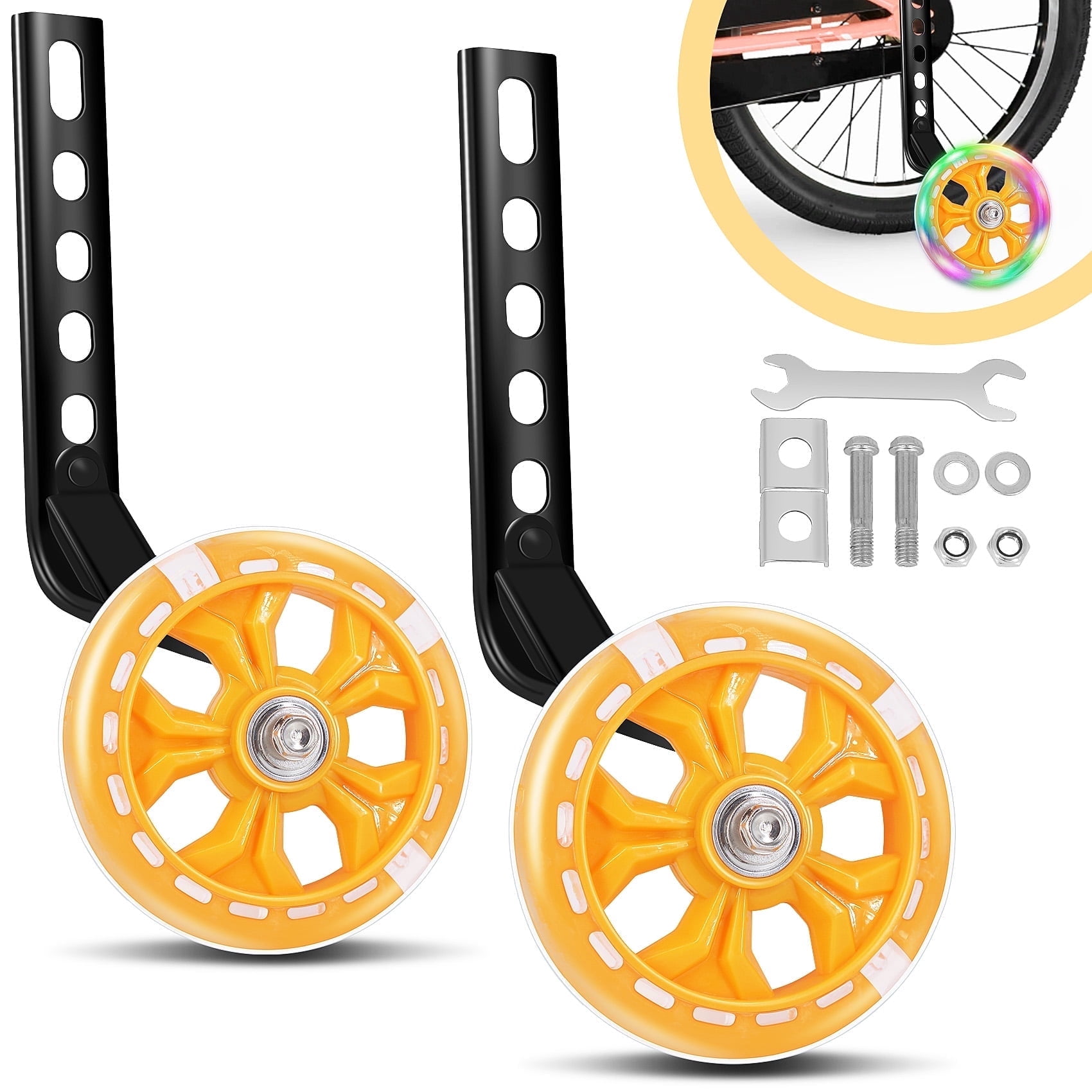 Huryfox 1 Pair Training Wheels for Bike,12/14/16/18/20 inch Kids Bicycle Assist Safety Flash Wheel (Yellow)