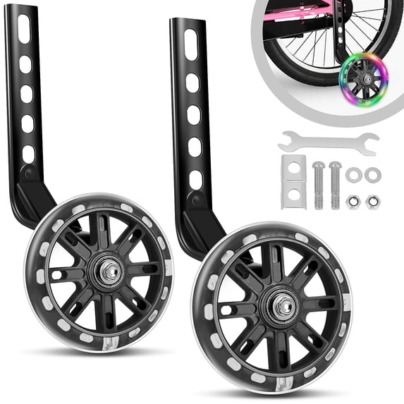 Huryfox 1 Pair Training Wheels for Bike,12/14/16/18/20 inch Bicycle Assist Safety Flash Wheel