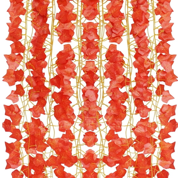 Huryfox 12 Pack Artificial Autumn Red Ivy Vines, 6.9ft Each Fake Hanging Plants Garland for Indoor Outdoor Home Decor, Faux Fall Red Leaf Greenery for Wedding Garden Wall Shelf Decoration
