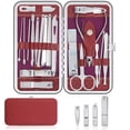 thumbnail image 1 of Huryfox 19 PCs Stainless Steel Nail Clippers Manicure Kit, Toenail Pedicure Tool Set for Men and Women（red）, 1 of 9