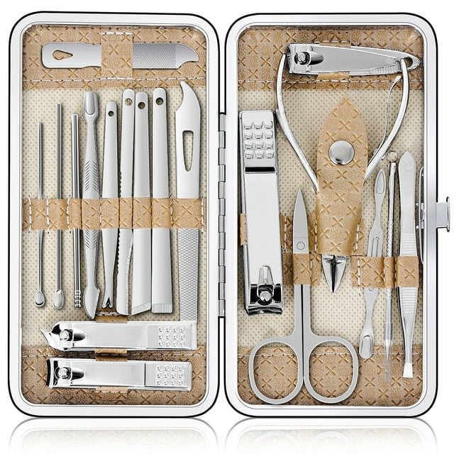 Huryfox 19 PCs Stainless Steel Nail Clippers Manicure Kit, Toenail Pedicure Tool Set for Men and Women