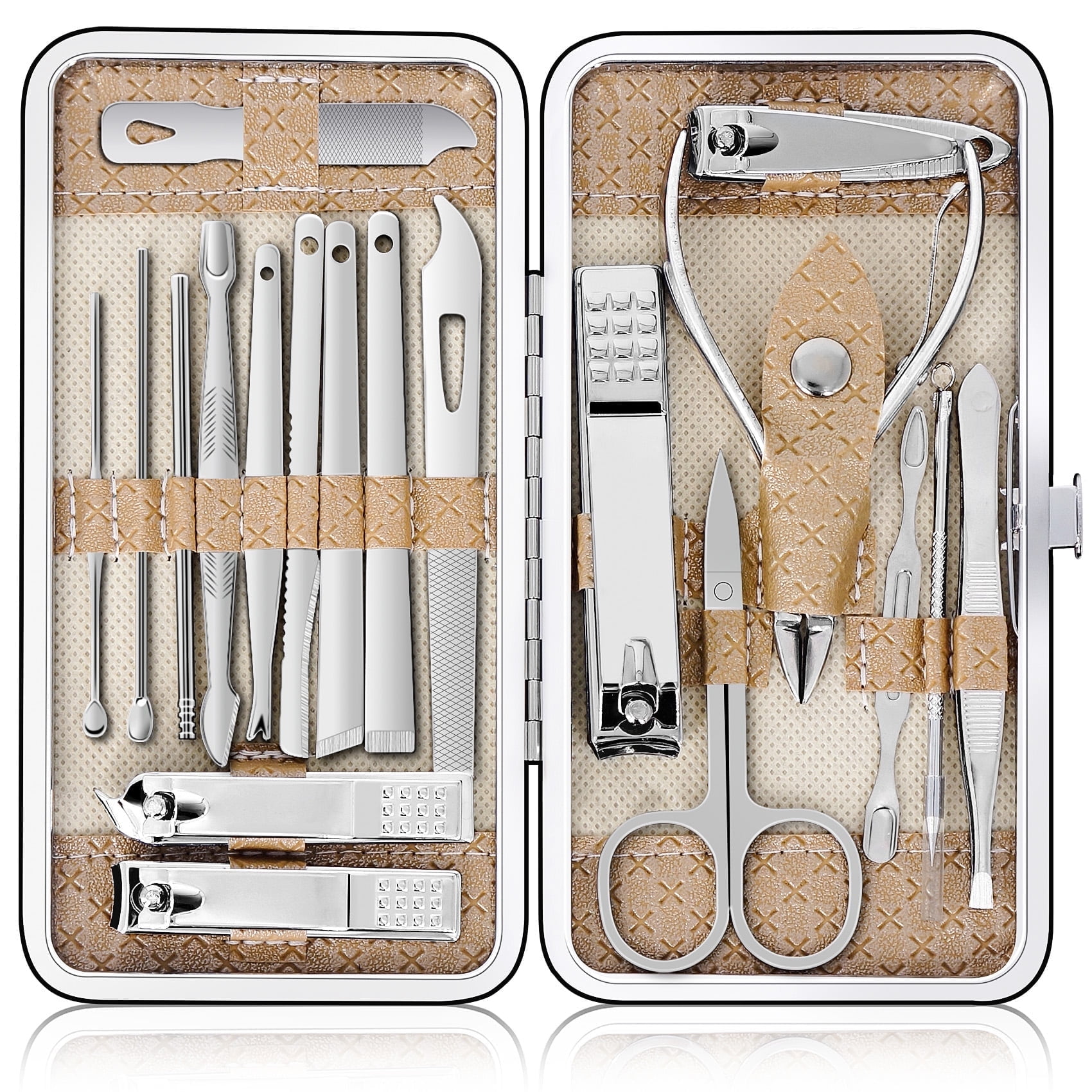 Huryfox 19 PCs Stainless Steel Nail Clippers Manicure Kit, Toenail Pedicure Tool Set for Men and Women