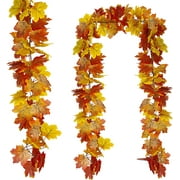 Huryfox 2 Packs Artificial Fall Maple Leaf Garland - 17ft Faux Autumn Vines Home Decor for Halloween Decoration and Thanksgiving Party Favor (Red)