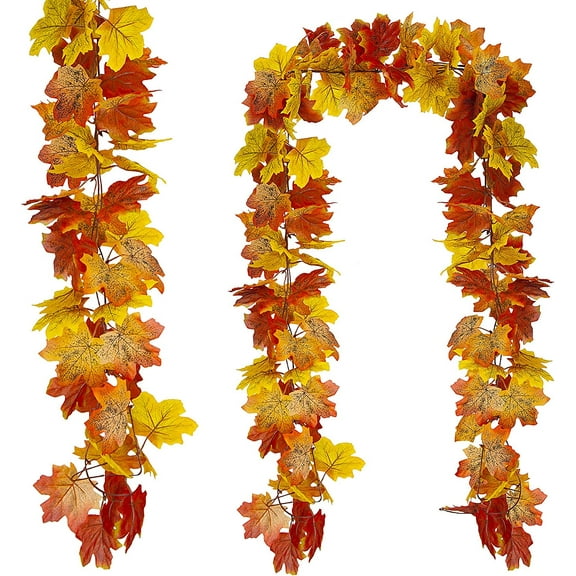 Huryfox 2 Pack Artificial Autumn Maple Leaf Garlands 17 ft Fall Decorations (Mix)