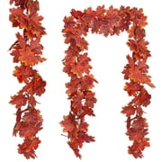 Huryfox 2 Packs Artificial Fall Maple Leaf Garland - 17ft Faux Autumn Vines Home Decor for Halloween Decoration and Thanksgiving Party Favor Red