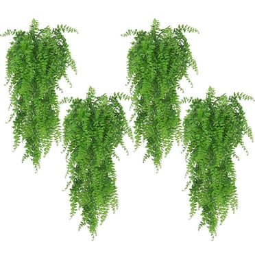 Huryfox Artificial Hanging Plants 4 Pack, Realistic Fake Greenery UV Resistant for Indoor Outdoor Decor for Home