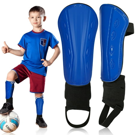 Huryfox 2 Pairs Soccer Shin Guards for Kids with Ankle Protection - Football Accessories for Children & Teens (Blue, M)