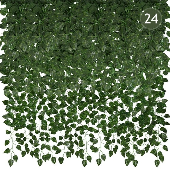 Huryfox 24 Pack 173ft Artificial Hanging Vines- Green Leaf Decoration for Bedroom Greenery Wall Decor Wedding Décor