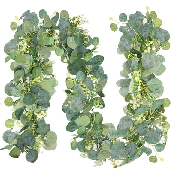 Huryfox 5.9ft Eucalyptus Garlands, Lush Fake Plants Greenery Garland with Flowers- Artificial Hanging Green Vines, Perfect Wall Decor for Bedroom