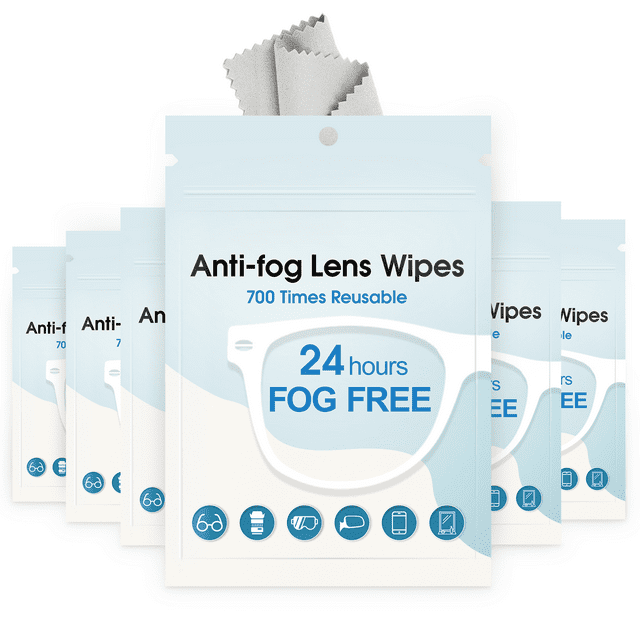 Huryfox 6 Pcs AntiFog Lens Wipes, 700 Times Reusable Wet Cleaning Cloths for Eyeglasses